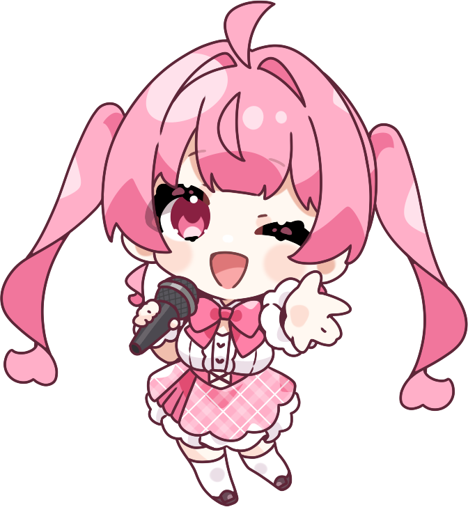 提供イラスト：マイクを持ったピンク髪のSDキャラクター